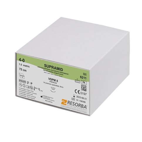 Fir sutura poliamida Supramid 4/0 HS18 cu ac de 18mm ½ sectiune triunghiulara Resorba