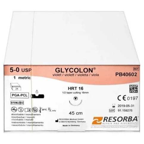 Fir sutura PGA Glycolon 6/0 DSM13 cu ac de 13mm ⅜ sectiune triunghiulara Resorba